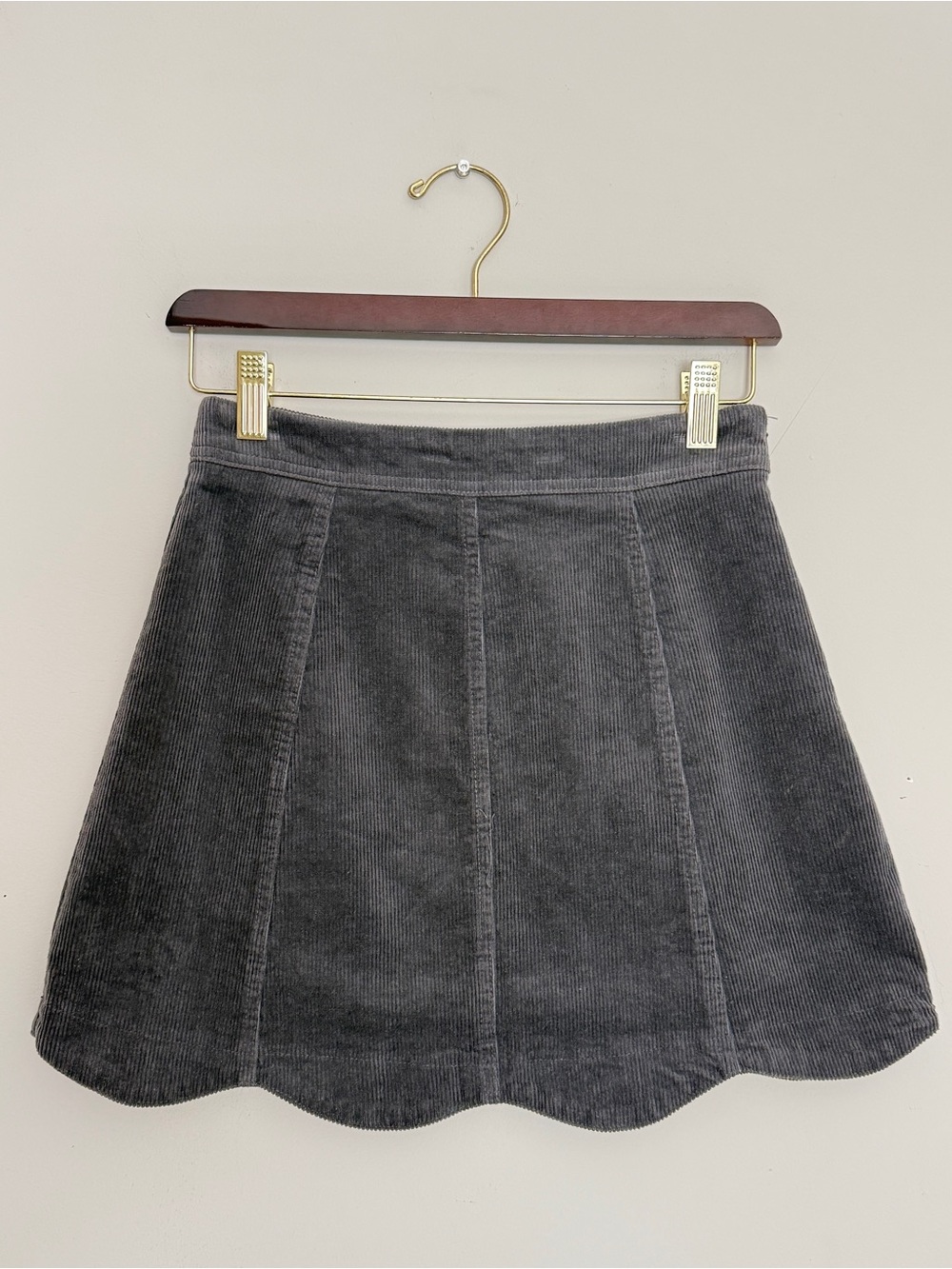 NWT Altar'd State Dark Gray Corduroy Scallop-Hem Skirt